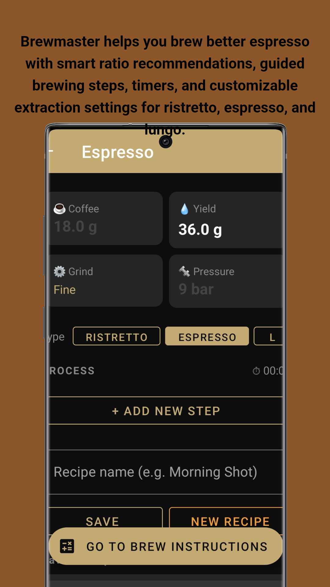 Espresso Brew - Smart ratio recommendations and customizable extraction settings