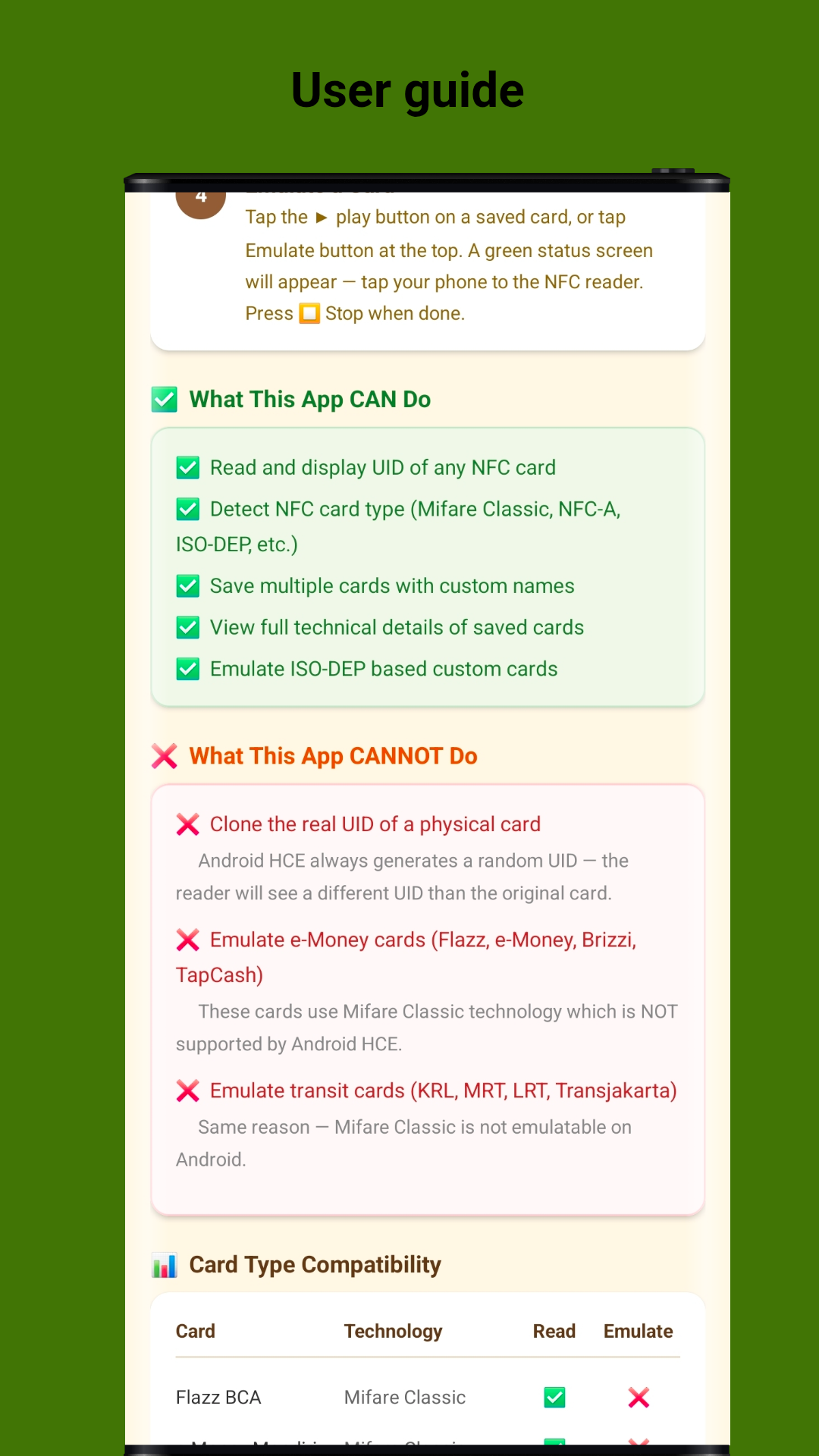 User Guide - What the app can and cannot do