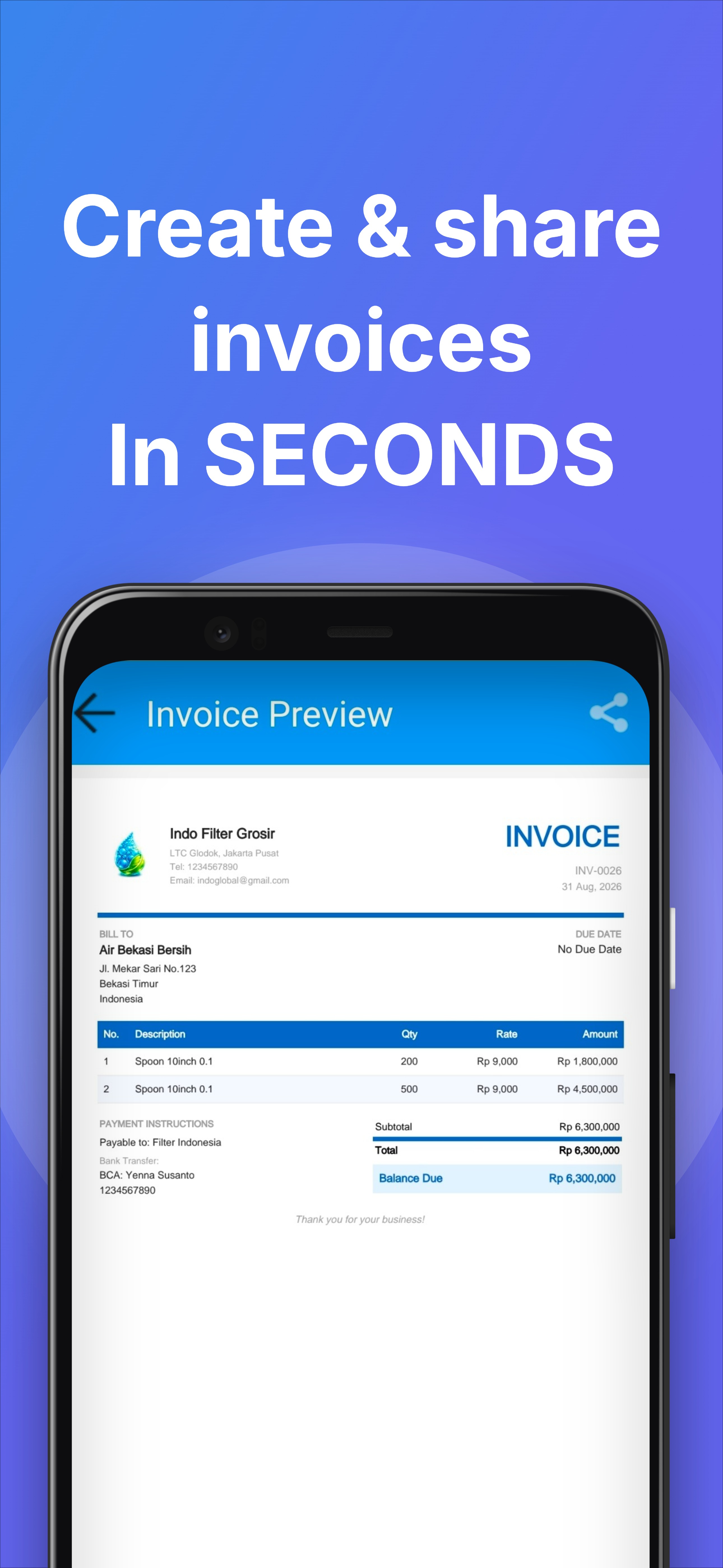 Invoice App Share PDF Screenshot