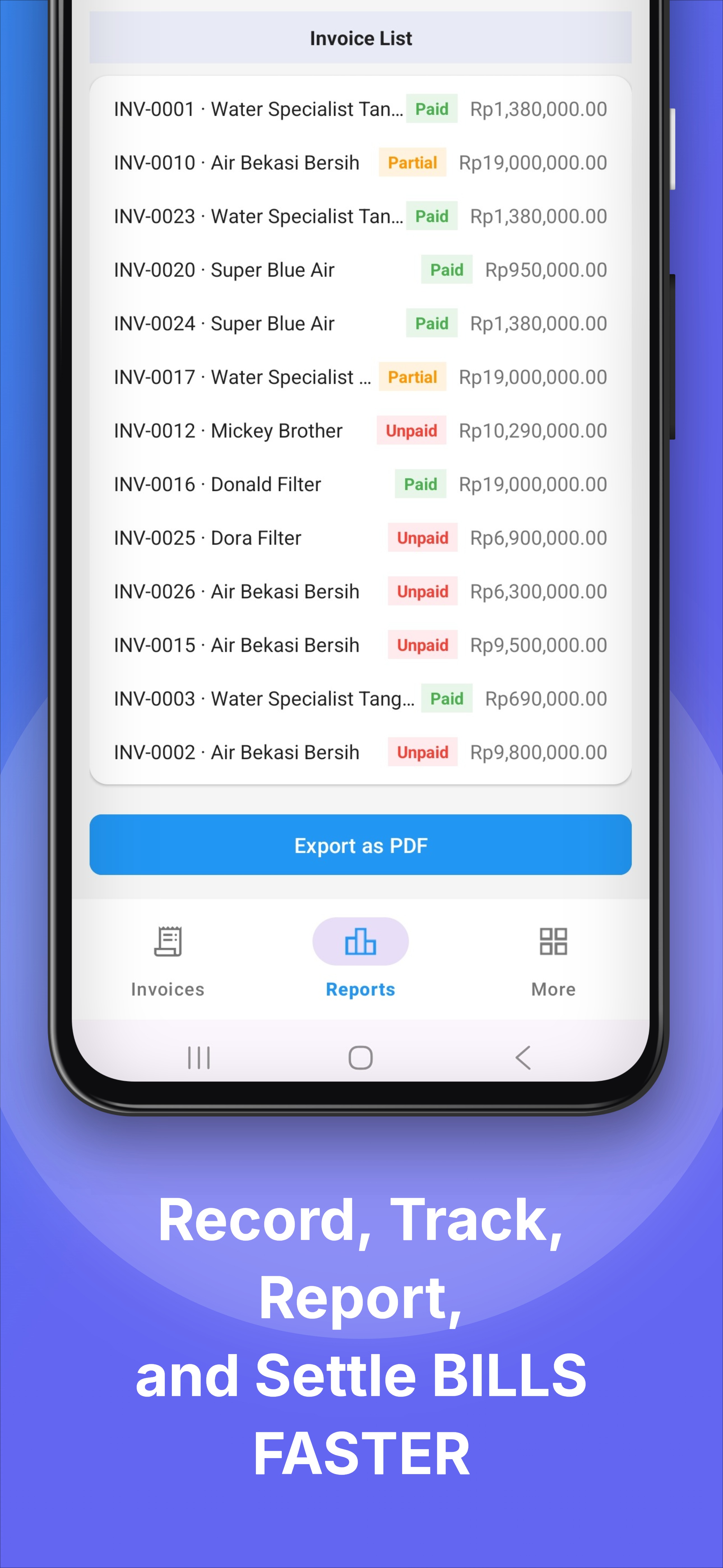 Invoice App Reports Screenshot