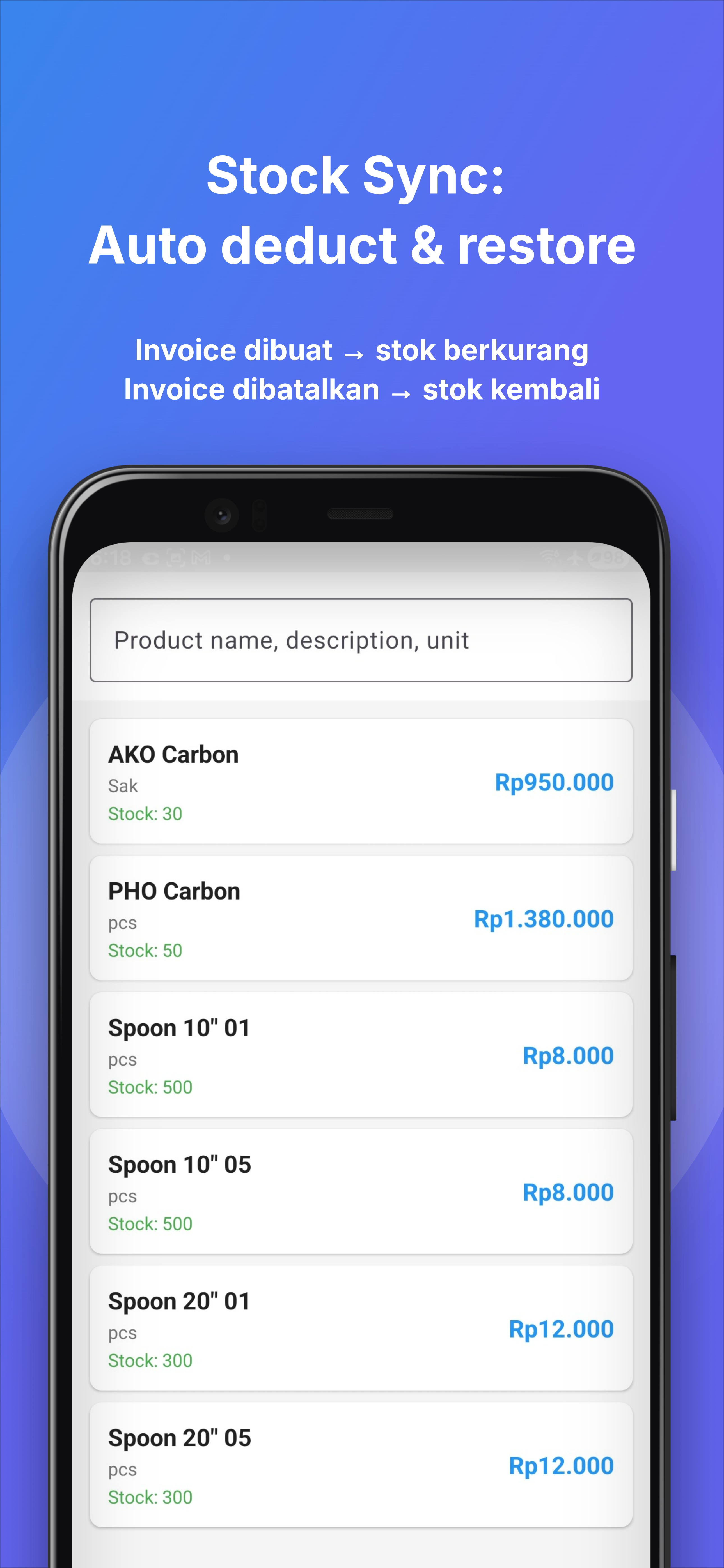 Invoice App Stock Sync Screenshot